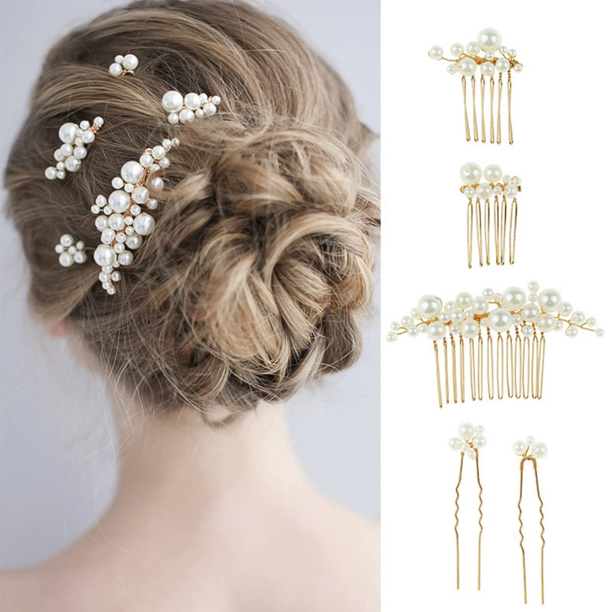 SANNIDHI 5Pcs Bridal Hair Accessories for Women Stylish Hair Comb Clips Hair Pins for Women Girls Wedding Bridesmaid Faux Pearl Hair Bun Pins Hair Jewellery SANNIDHI 5Pcs Bridal Hair Accessories for Women Stylish Hair Comb Clips Hair Pins for Women Girls Wedding Bridesmaid Faux Pearl Hair Bun Pins Hair Jewellery